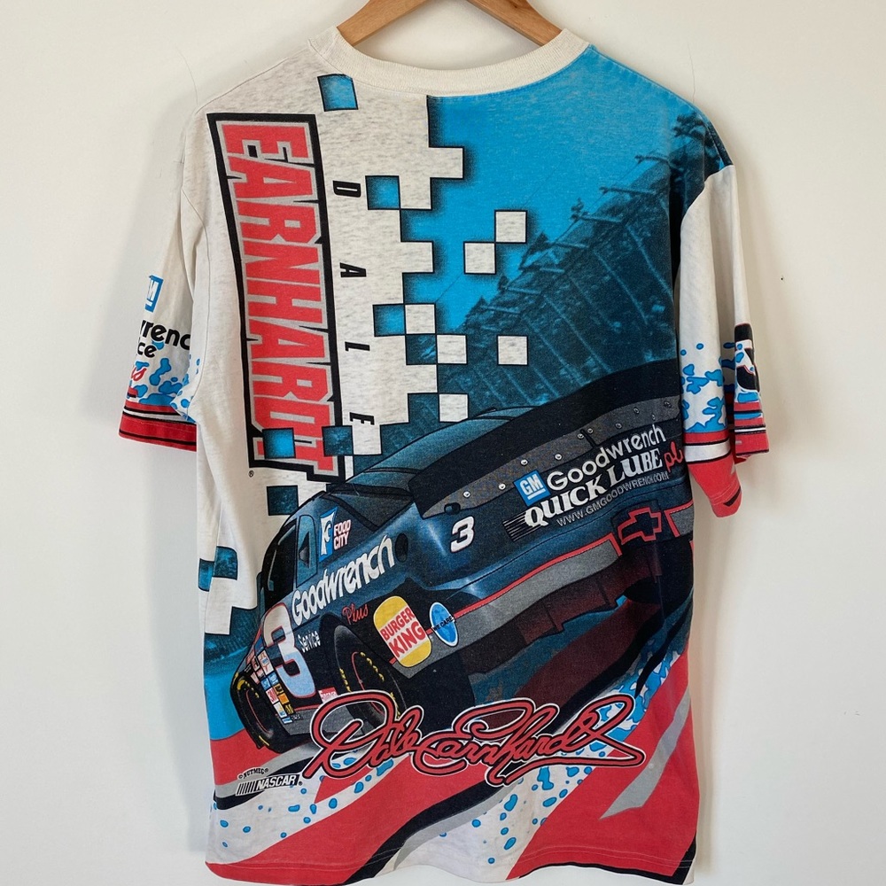 Vintage 90s Nutmeg Chase Authentics Dale Earnhardt AOP Tee Shirt made in U.S.A. - Picture 2 of 6